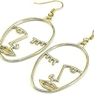 Gold Face Shaped Geometric Earring Abstract Alloy Hollowed Standout Set Classy